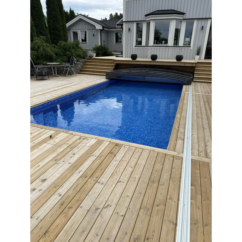 Rektangulärt pooltak Pooltak Sydney 3.5×4.2 med blå mosaik och antracit enkelskena