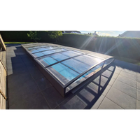 Elegant ultra lågt pooltak med mörk ram över blå pool