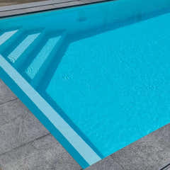 Pooltime Exclusive-pool, 12 mm – rektangulær form, turkisblåt vand, trappe