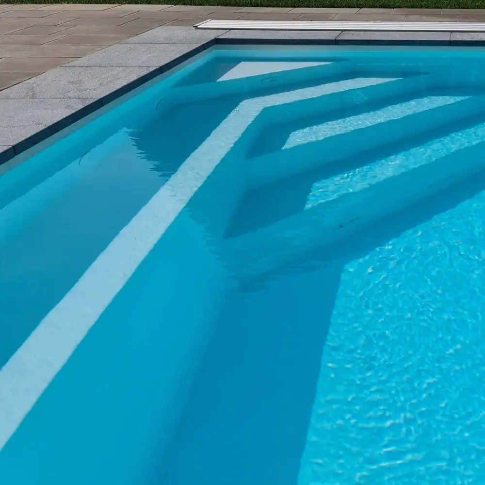 Pooltime Exclusive-pool, 12 mm – rektangulær form, turkisblåt vand, hvid trappe