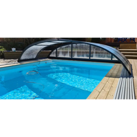 Pooltime Exklusiv 12mm PP pool med blå rektangulär form och träkanter