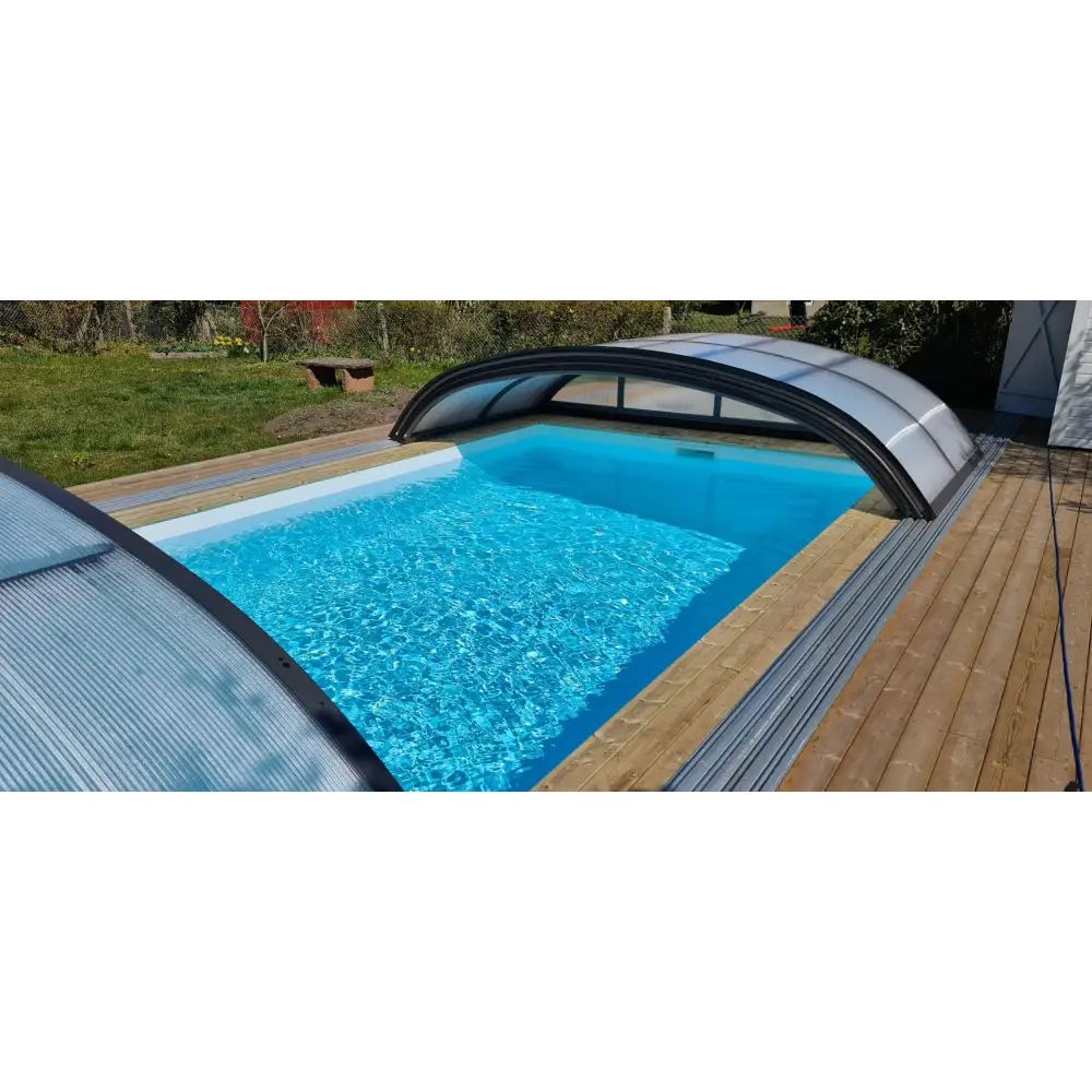 Pooltime Exklusiv 12mm PP pool med svart bågad glastäckning