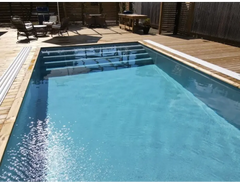 Pooltime Exclusive-pool, 12 mm – rektangulær form, turkisblåt vand, trækanter