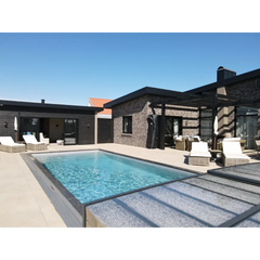 Pooltime Exclusive PP-pool, 12 mm – 2,6 x 6 x 1,5 m, rektangulær form, klart blåt vand, mørkegrå flisekanter, beige pooltag