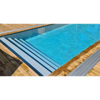 Klar blå pool med trädeck och grå metallsteg, Exklusiv 12mm PP pool 3x6x1,5 m, stabil genomfärgad