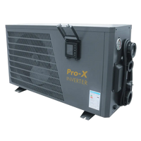 Grå PRO-X inverter 12kW poolvärmepump med display, tryckmätare och slanganslutningar