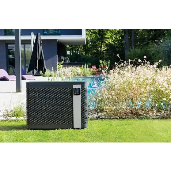 Svart texturerad utomhuspoolvärmepump Zodiac Z260iQ MD4 10kW med silver kontrollpanel