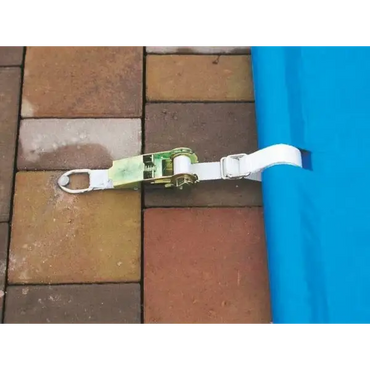 Vit rem med grön-silver ratchet för rolltop pooltäckning 3,5×7 inkl handenhet