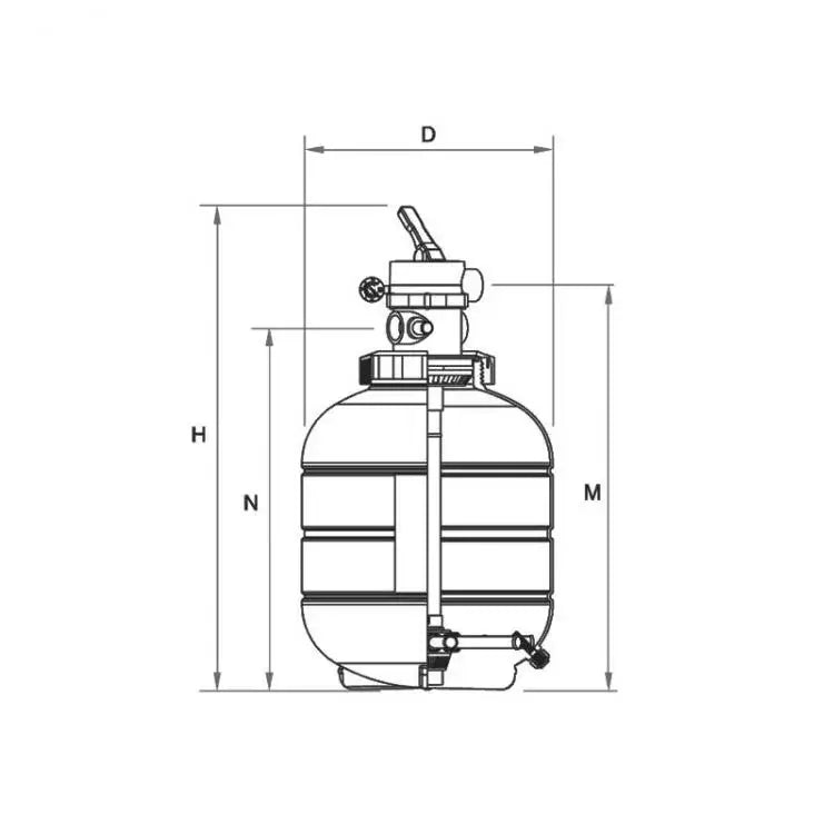 Vit sandfilter Millenium toppmonterad med ventil, vit plast och metallfästen
