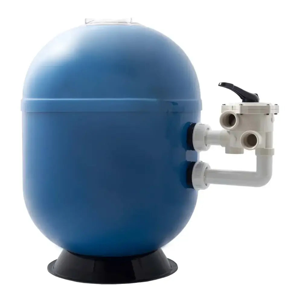 Blå sfäriskt poolfilter för privata pooler med transparent lås enligt industriella standarder