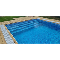 Injorden pool med blå mosaik och trädeck, Thermopool Standard