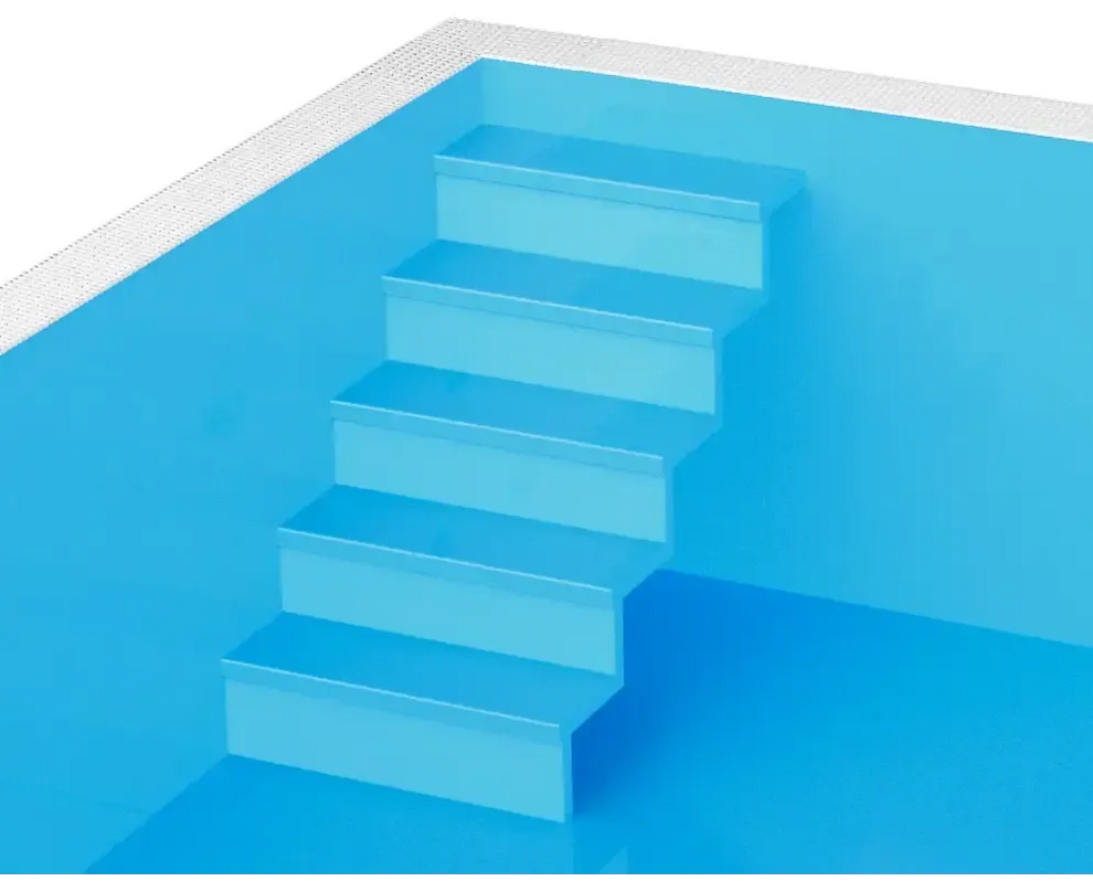 Blå pooltrappor med släta steg i Thermopp Poolpaket Qbig