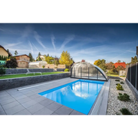 Blå rektangulär pool ThermoPP Poolpaket QBig med transparent valv och grå stenplattor