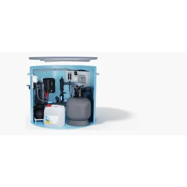 Ljusblå ThermoPP Poolpaket QBig cylindrisk poolfiltrering med sandfilter, pump och rör