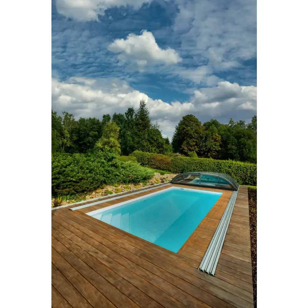 Rektangulär ThermoPP Poolpaket QBig med klart blått vatten och glaslock