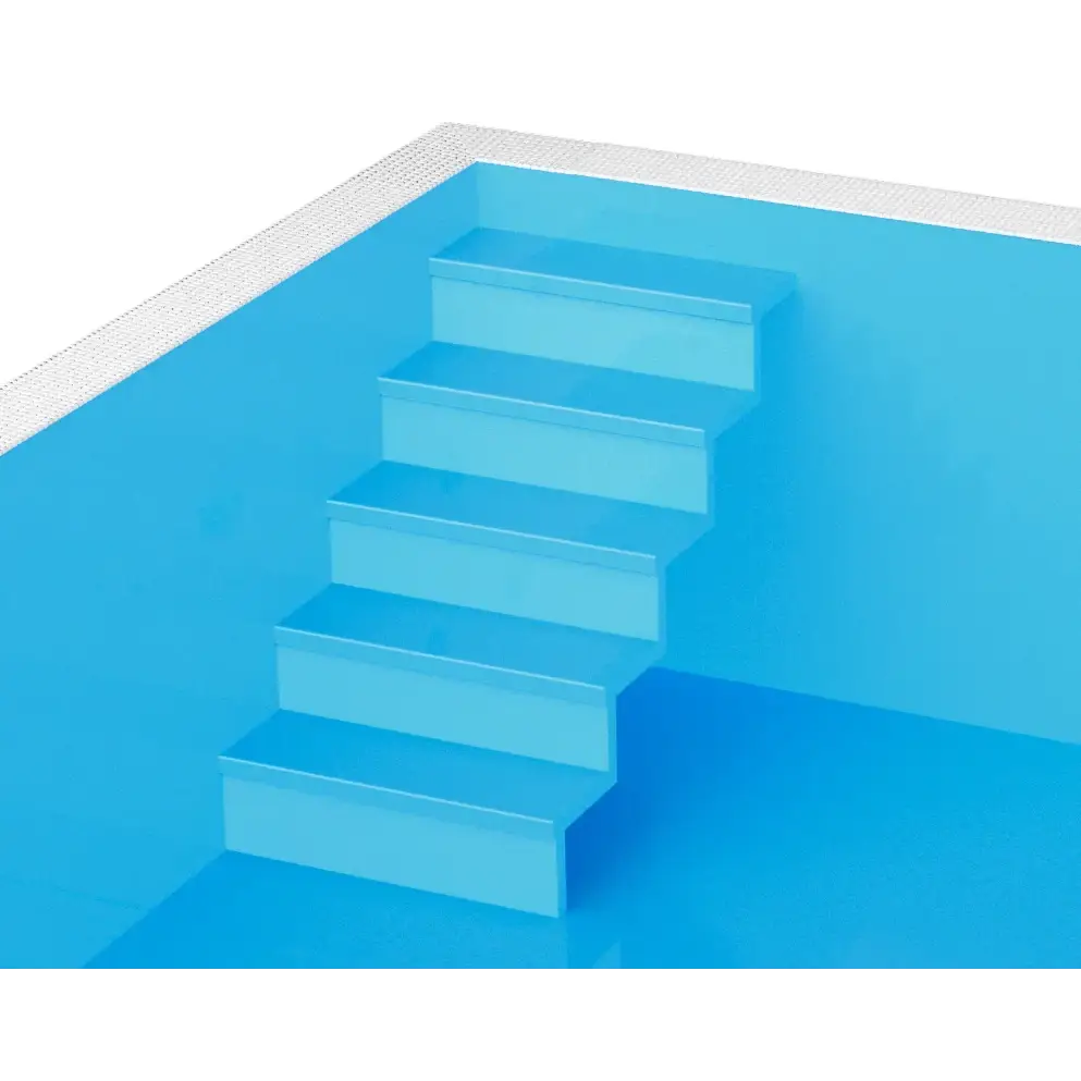 Blå pooltrapp med släta steg i ThermoPP Poolpaket QBig 3.5×8