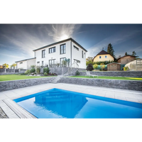 Modern vit tvåvåningshus med mörkgrå sten och stora fönster, ThermoPP POOLPAKET QBIG 3×6