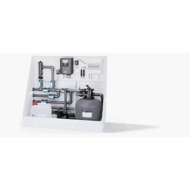 Grå cylindrisk sandfiltertank i ThermoPP Poolpaket QBig Overflow 3.5×8