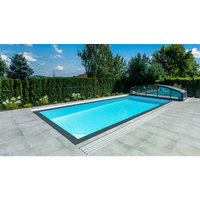 ThermoPP Poolpaket QBig Overflow: rektangulär pool med svart ram och turkost vatten