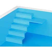 Blå pooltrapp i ThermoPP Poolpaket Qbig Overflow, 3,5×8 m, glansig och minimalistisk