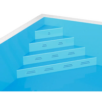 Blå pooltrappa med räfflor och vit kant i ThermoPP Poolpaket QBig Overflow 3×7